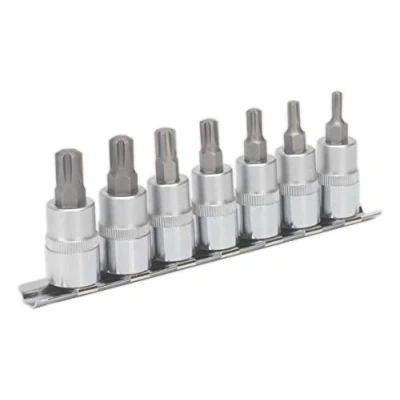 Image of Sealey Premier Ribe Socket Bit Set 7pc 3/8&quot;Sq Drive 50mm