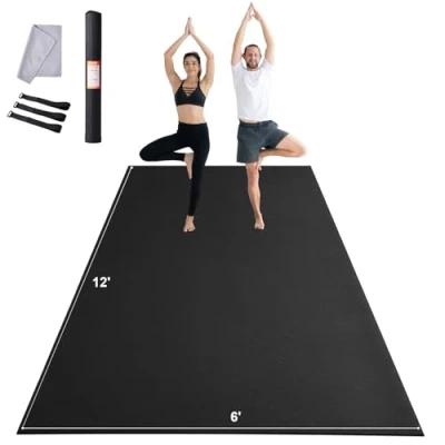 Image of VEVOR Exercise Mat, Non Slip High Density Premium Yoga Mat for Men &amp; Women, Fitness with Bag Carry Strap, All Types of Home Yoga, Pilate Floor Workout (8x6ft)