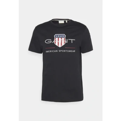 Image of GANT REG Archive Shield Print Tshirt, Men&#039;s, Size: 3XL, Black
