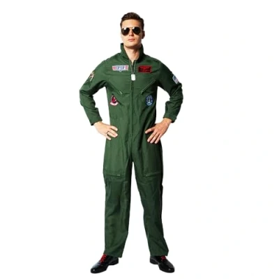 Image of EraSpooky Men Pilot Costume Aviator Fancy Dress Halloween Party Cosplay Outfit for Adult
