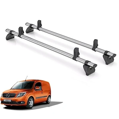 Image of Rhino Roof Rack for Mercedes Citan (2012 2021) 2 Kammbar Fleet Bars with Loadstops P2FL/KLS2