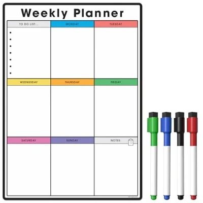 Image of TMS Magnetic A3 Weekly Planner and Organiser Works Great at Home, Office, School for Managing Tasks, to Do List, Shopping Meal Planning 4 Free Dry Wipe Pens! (Colour Style 2, A3)