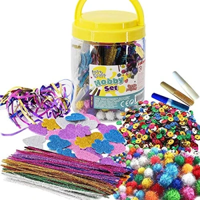 Image of The Magic Toy Shop Kids Mega Craft Jar Set DIY Art Project Supplies Pom Poms Beads Paper Foam Glitter Hearts
