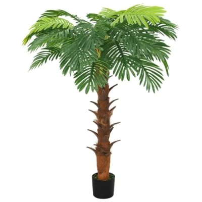 Image of vidaXL 160 cm Artificial Cycas Palm Tree with Pot Lifelike Faux Plant for Indoor Decoration Low Maintenance Green Houseplant Substitute