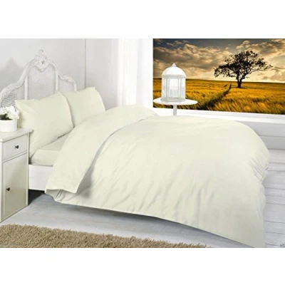 Image of SELECT ED® Luxuries Plain Dyed Easy Care Poly Cotton Duvet Quilt Cover Set + Pillow Case Bedding (King Size, Cream)