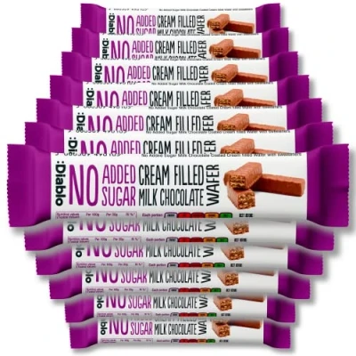 Image of Diablo Cream Filled Milk Chocolate Wafers No Added Sugar Sweetened with Maltitol Biscuits Individually Wrapped Hamper Basket Available Perfect for Gifting 30g (Pack Of 12)