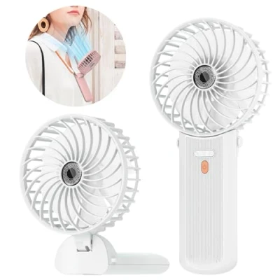 Image of Lepwings Portable Mini Handheld Fan Rechargeable Neck Hanging with 16 Hour Cooling, Personal Handy 4 Speeds Foldable Pocket for Summer Outdoor Travel Home Office White