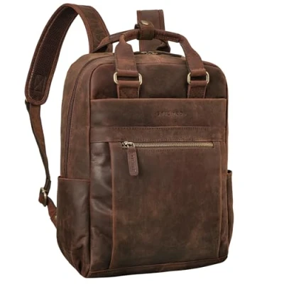 Image of STILORD &#039;Silva&#039; Large Business Backpack Leather Daypack Men and Women Vintage Womens Laptop Backpacks 16 Inch Mens, Colour:zamora brown