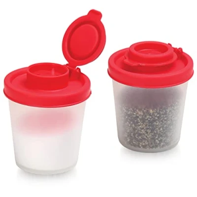 Image of Salt and Pepper Pots Shakers in a Range of Sizes Non Toxic Set for Home, Camping, Picnics, Lunch Boxes Transparent Medium, 2 Pack