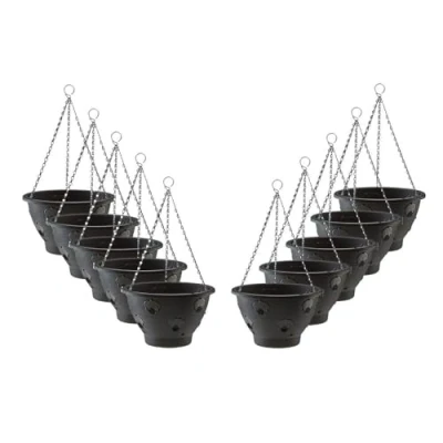 Image of Thompson &amp; Morgan Hanging Basket Garden Planter Plant Container with Water Reservoir for Flowers, Vegetables and Fruits (10 Pack, 30cm)