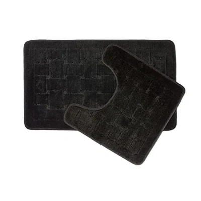 Image of Emma Barclay Orkney Crosshatch 2 Pc Bath Set in Black Mat 45x75cm/ Pedestal 45x45cm