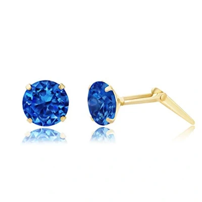 Image of 9ct yellow gold 5mm round sapphire crystal Andralok stud earrings/Gift box