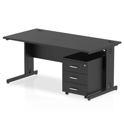 Image of Impulse 1600x800 Desk Black/Black Cable Managed 3 Drawer Mobile Ped