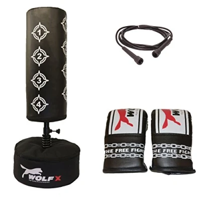 Image of Kids/Junior Boxing FREE STANDING Punch Bag Set Freestanding + Gloves, Skipping Rope (Black)
