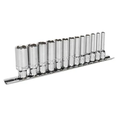 Image of Sealey Premier Socket Set 13pc 1/4&quot;Sq Drive Deep Lock On™ 6pt Metric