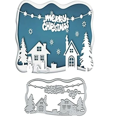 Image of Christmas Snow Scene Embossing Metal Cutting Die Cuts, Merry Stencils DIY Crafts Cards Dies Cuts for Card Making Photo Decorative Paper Scrapbooking