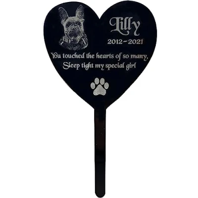 Image of KC Laser Crafts Personalised Pet Dog Cat Animal Memorial, Grave Memorial Garden Plaque, Black Acrylic Marker Stake