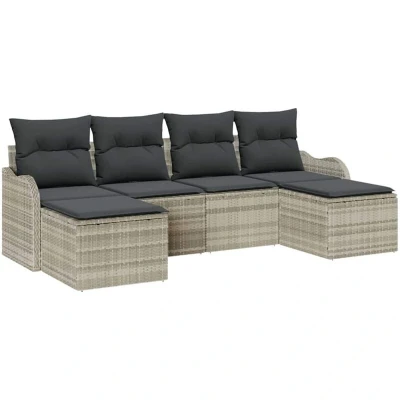 Image of vidaXL 6 Piece Garden Sofa Set with Cushions Light Grey Poly Rattan