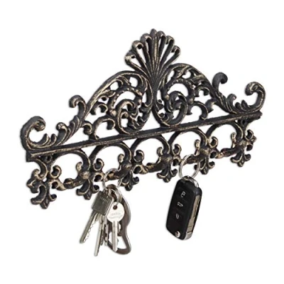 Image of Relaxdays Cast Iron Coat Rack, 5 Hooks, Antique Cottage Style, HxWxD: Approx 17 x 35 3.5 cm, Bronze, cm