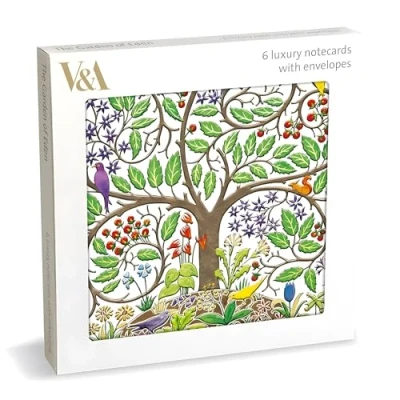 Image of Pack of 6 Notecards Garden Eden Floral V&amp;A Design General Cards Suitable for Birthday and Other Occasions Made in the UK Eco Friendly