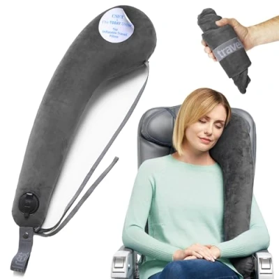Image of TRAVELREST All in One Travel Neck &amp; Body pillow Straps to Plane Car Seat Adjustable, Compact, Convenient for Airplane, Auto, Bus, Train Office Nap (Rolls Up Small) with Soft, Cozy Cover (Grey)
