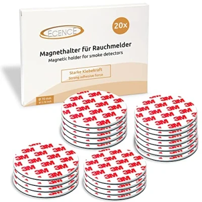 Image of ECENCE 20pcs Magnetic Smoke Detector Mount Adhesive Pads For Alarms Ø 70mm Fast &amp; Safe Mounting No Drilling Or Screws Fire Protection Installation Tool