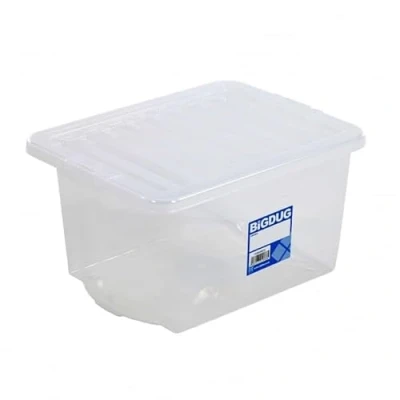 Image of BiGDUG Value Plastic Storage Boxes Clear Containers Tubs with Clip On Lids for Home or Office Organisation (Pack of 5, 31 Litre)