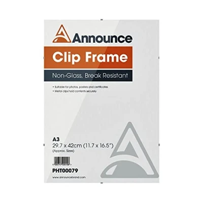 Image of Hampton Frames Clip Photo Poster Display Frame Perspex Acrylic (Non Glass) A3 (29.7x42cm) CF3042NG