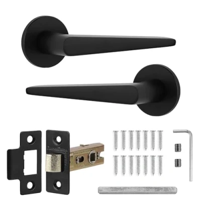 Image of Decoranddecor Black Door Handles Internal Aluminium Matt Handle Sets for Wooden Interior Doors with Mortice Latch Terra Range