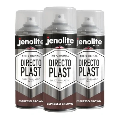 Image of JENOLITE Directoplast Gloss Spray Paint ESPRESSO BROWN 3x 400ml for Plastic Surfaces All Types Of No Primer Required Multi Surface RAL8017