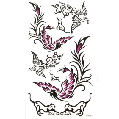 Image of King Horse Black and Purple Phoenix Waterproof sweat tattoo sticker