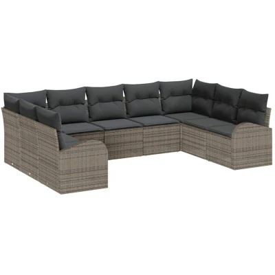 Image of vidaXL 9 Piece Garden Sofa Set with Cushions Grey Poly Rattan