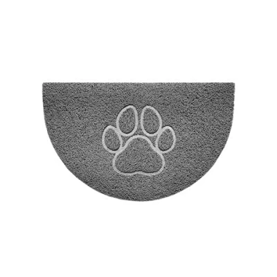 Image of Nicoman Embossed Halfmoon Half Circle Door Mat Dirt Trapper Jet Washable Doormat 70x44cm (Grey, PAW Shape) Use Outdoor ONLY
