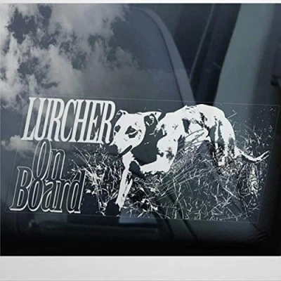 Image of Lurcher on Board Car Sticker Long Haired Dog Sign Decal Vinyl Window Bumper Stickers Die Cut Decals Present