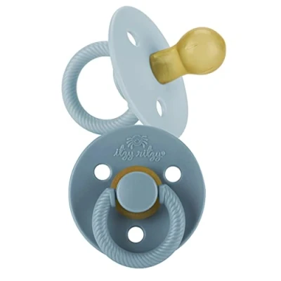 Image of Itzy Ritzy Natural Rubber Pacifiers, Set of 2 Newborn Pacifiers with Cherry Shaped Nipple &amp; Large Air Holes for Added Safety; in Harbor Coast, Ages 0 6 Months