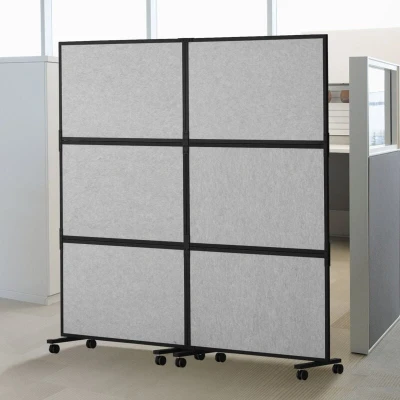 Image of VEVOR Acoustic Room Divider, 2 Pack Office Partition Panel, Freestanding Divider Wall with Polyester &amp; 45 Steel Cubicle Reduce Noise and Visual Distractio, Light Gray