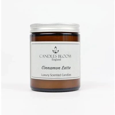 Image of Cinnamon Latte 180ml Amber Jar Scented Candle 35 Hour Burn Time Eco &amp; Vegan Friendly