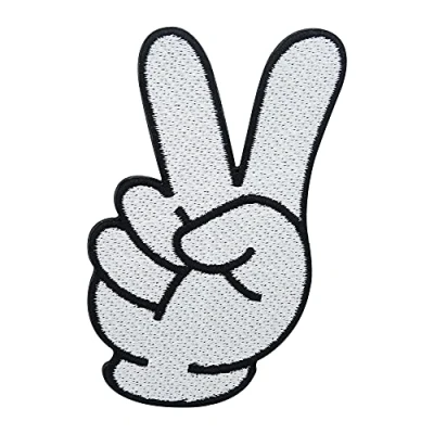 Image of White Cartoon Hand Peace Sign Iron on Patch Comic Patches, Retro Patch, Hippie Embroidery ironable Badges Finally Home
