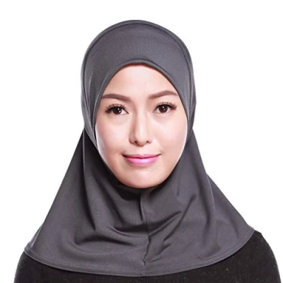 Image of WOWOWO Womens Hijab Muslim Cotton Mini Head Scarf Solid Color Full Cover Inner Cap Wrap Shawl Turban,Gray,Length:43cm,Width:40cm