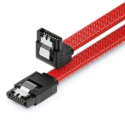Image of deleyCON 60 cm SATA 3 Cable Nylon 6 Gbps Data III Connection Serial ATA for Motherboard &amp; Hard Drive HDD SSD 1 S L Connector 90 Angled Red