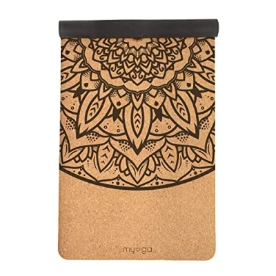 Image of Myga Cork Yoga Mat Extra Large Exercise with Great Grip for Yoga, Pilates, Stretching and Fitness Eco Friendly Natural Cork, ideal Home &amp; Gym 205 x 70cm, 6mm Thickness Mandala