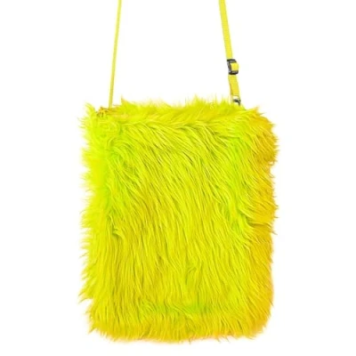 Image of WIDMANN 09820 Plush Handbag for Adults Women, Neon, Disco, 80s, 60s, Hippie, Pride, Carnival, Theme Parties, Fluorescent Yellow Color