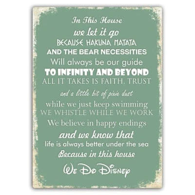 Image of in This House We Do Disney Green Metal Wall Sign Plaque Art Inspirational D1G