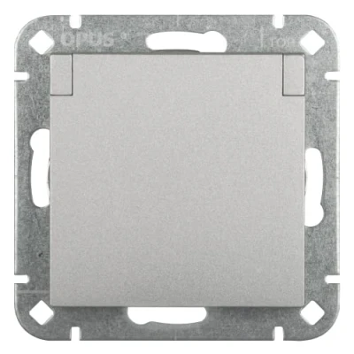 Image of OPUS® 55 Protective Contact Socket Premium with Hinged Lid Colour Aluminium Silver Silky Gloss