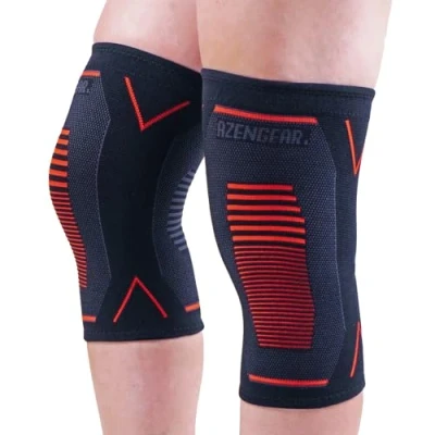 Image of aZengear Knee Support Brace (Pair) Compression Sleeve for Joint Pain, Ligament Injury, Meniscus Tear, Arthritis, ACL, MCL, Running, Weightlifting, Squats (XL)