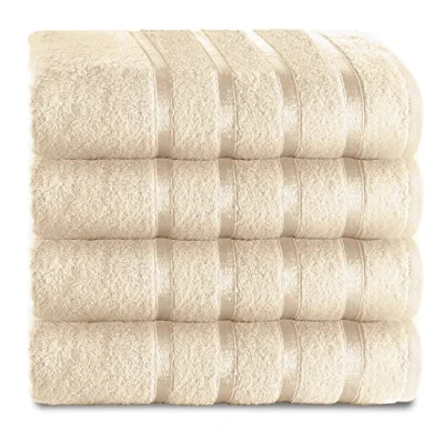 Image of GC GAVENO CAVAILIA 500 GSM Bath Towels Quick Dry Egyptian Cotton Towel Set 4 Pk Highly Absorbent For Bathroom Washable Towels, Cream
