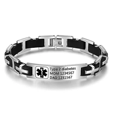 Image of Kaululu Personalised Men Medic Alert Bracelets Stainless Steel Emergency Mens Medical ID Bracelet with Engrave Name (#1)