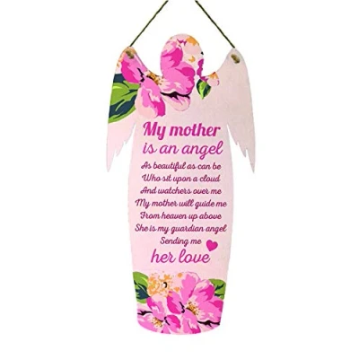 Image of RED OCEAN Mother Is An Angel Grave Hanging Wooden Plaque In Loving Memory Family Tribute Sign