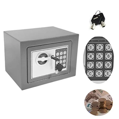 Image of DICN Electronic Money Box Safe, Piggy Bank for Adults with Digital Keypad Code and Keys, Solid Steel Contruction Cash Saving High Security Small Home Office, Grey 4.6 Litre Volume