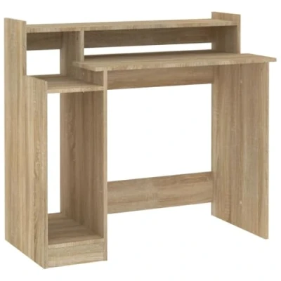 Image of vidaXL Engineered Wood Desk with LED Lights, Spacious Tabletop, Partial Back Plate for Comfort, in Sonoma Oak Finish, 97x45x90 cm